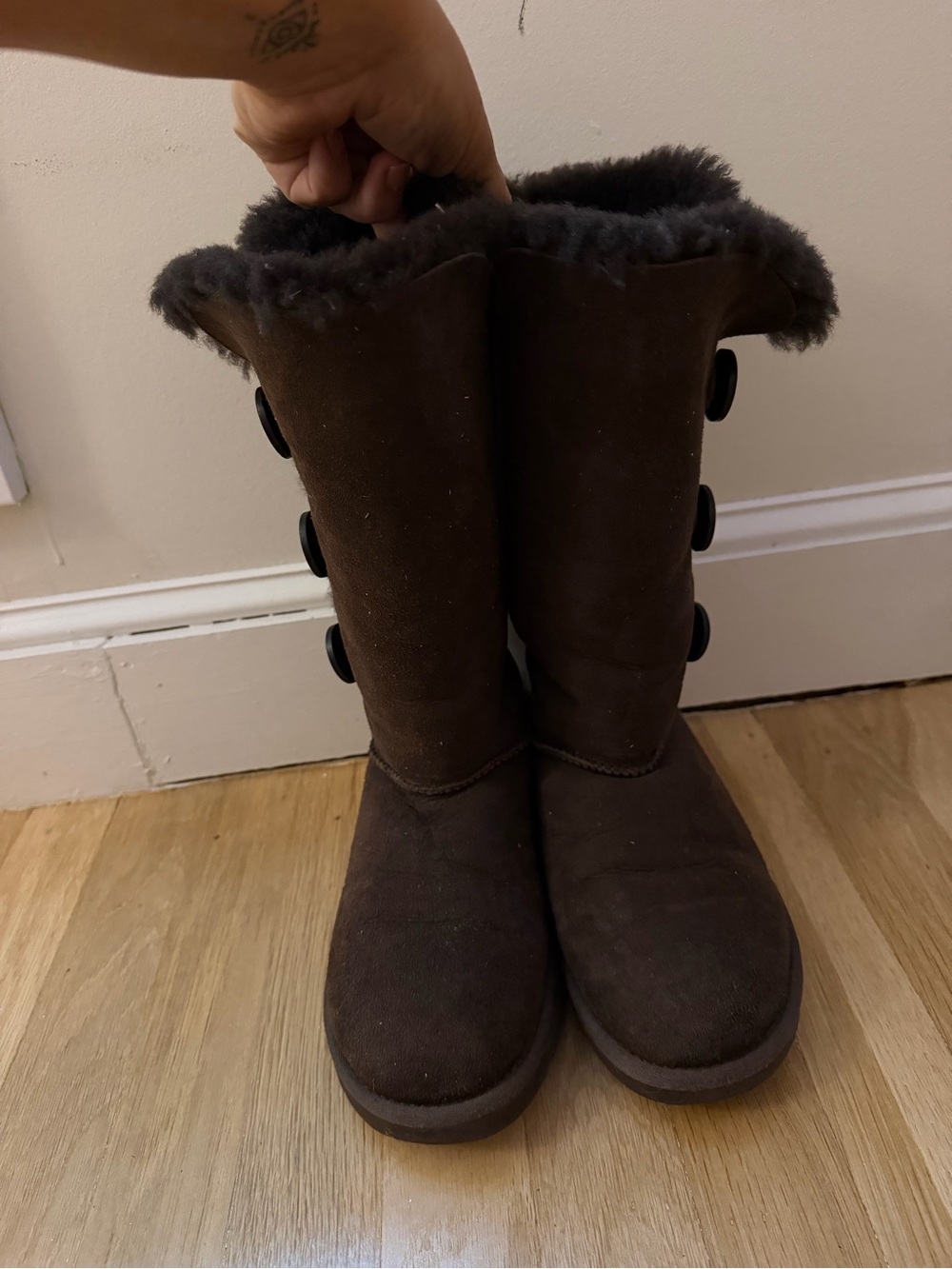 Chocolate Tall Bailee Button Uggs - Picture 6 of 7